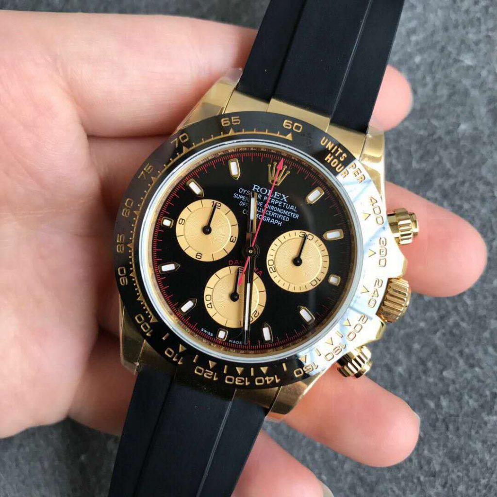 Noob Replica Rolex Daytona Yellow Gold Black