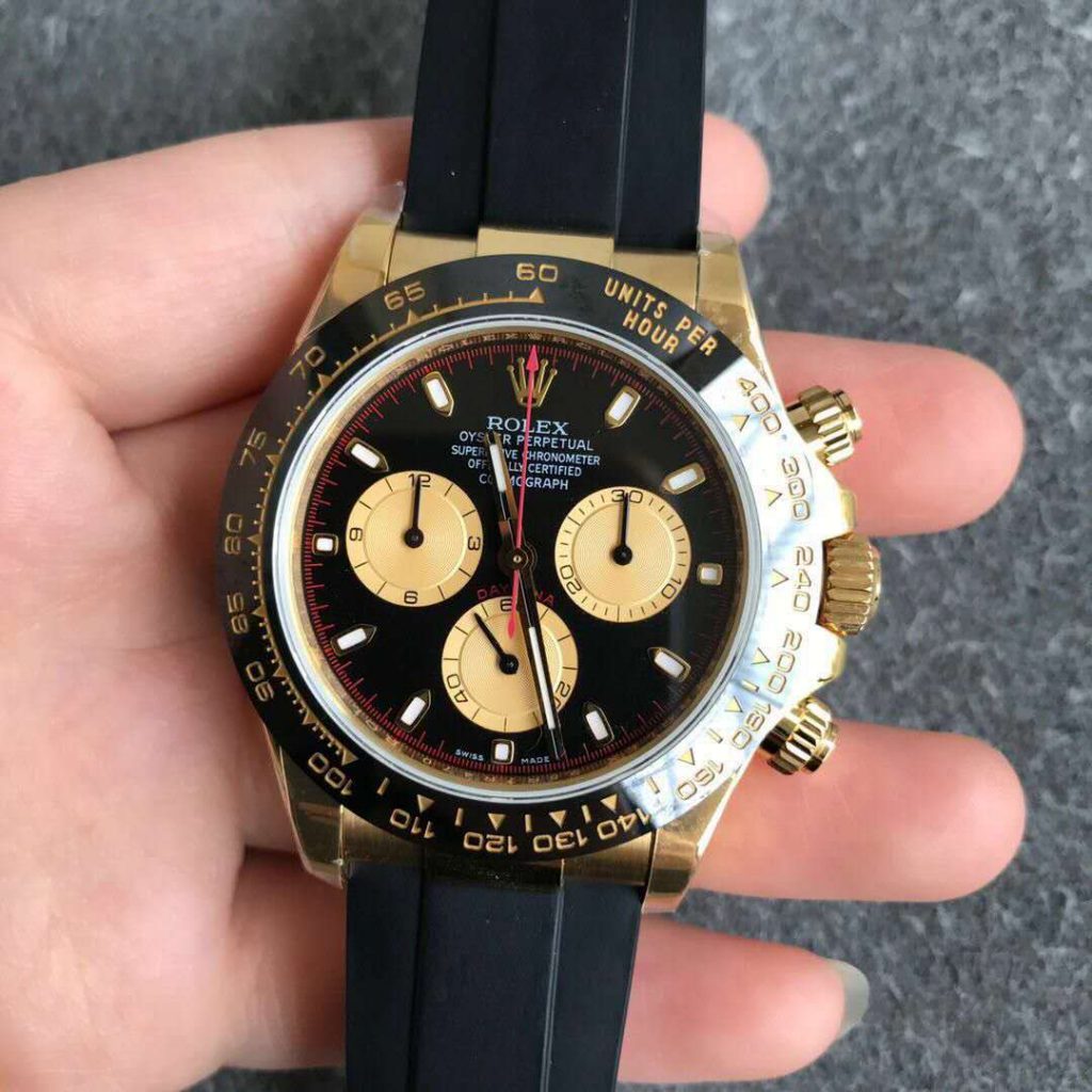 Replica Rolex Daytona Yellow Gold Black Rubber