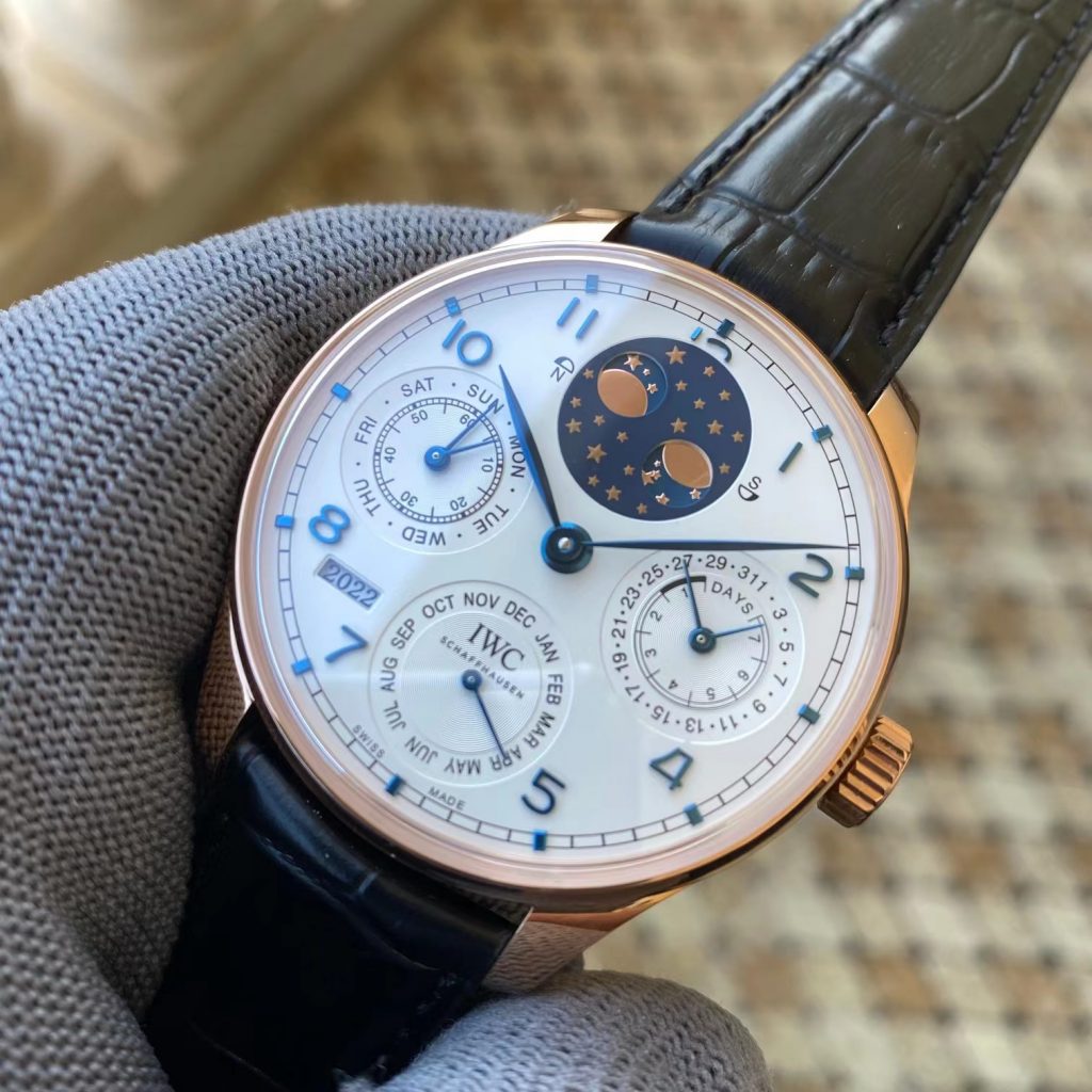 Replica IWC Portuguese Perpetual Calendar Gold Blue