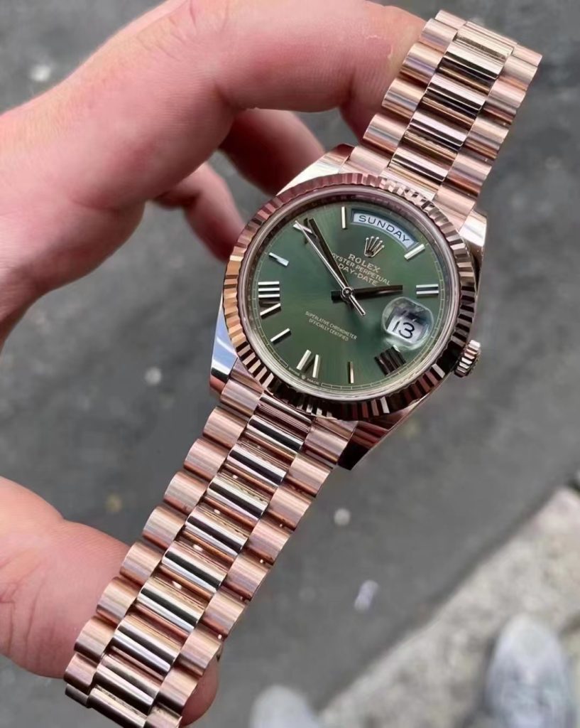 Replica Rolex Day-Date Rose Gold Green